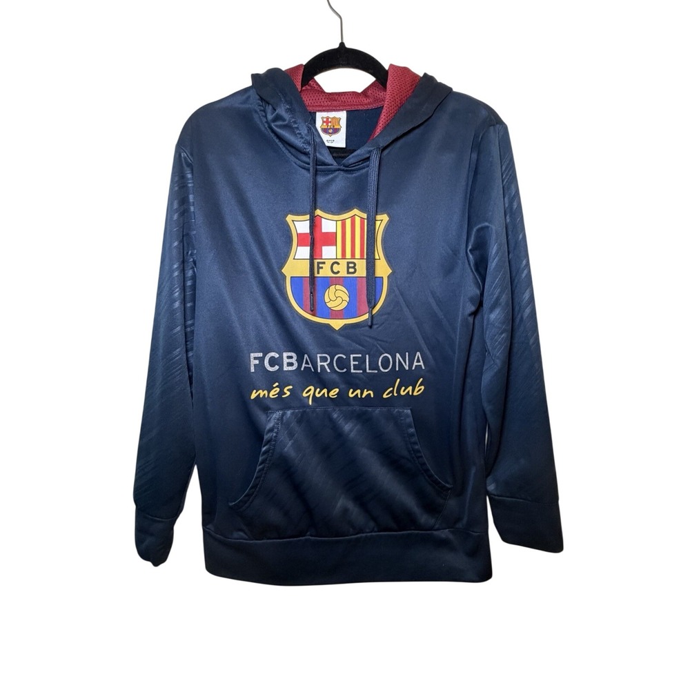 FC Barcelona Hoodie Mens Small Red‎ Soccer Pullover Fleece Sweatshirt